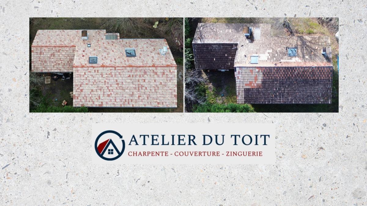 Vue aérienne avant et après rénovation d’une toiture